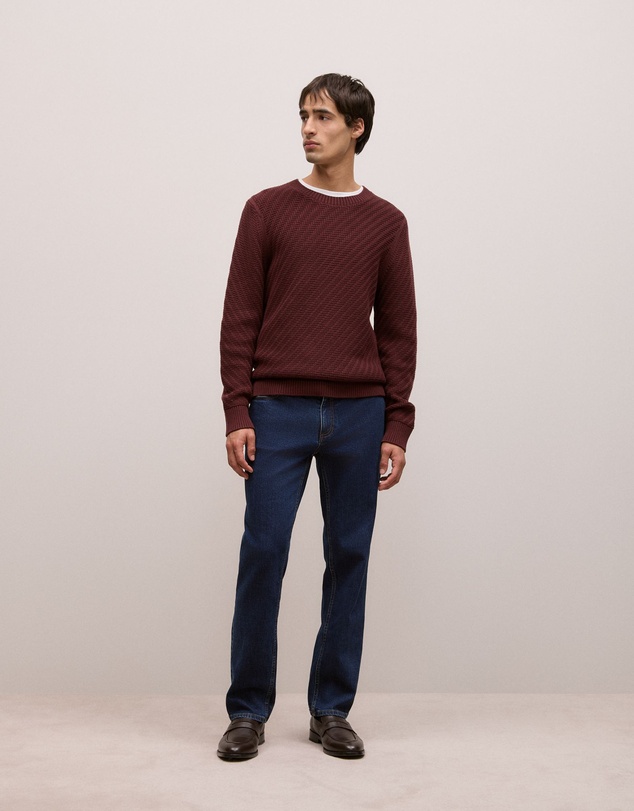Trenery - Cotton Blend Textured Crew in Red Mahogany