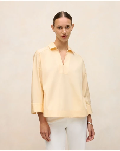 Trenery - Fine Poplin Popover Shirt in Butter