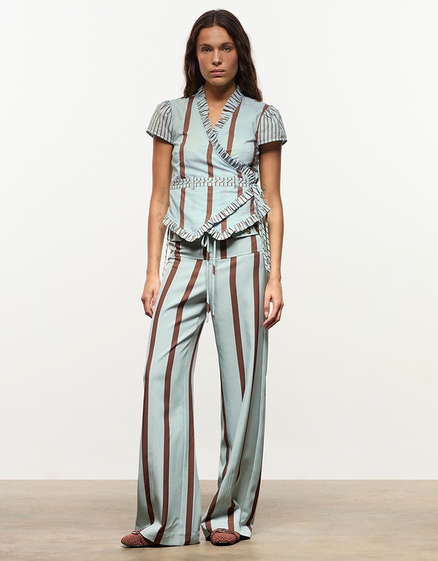 Laagam - Atena Turquoise Striped Wrap Blouse