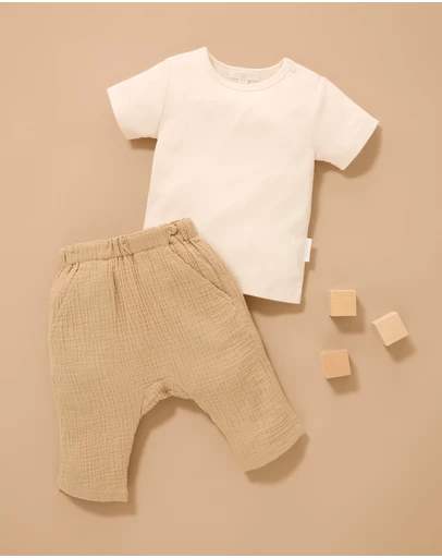 Purebaby - Slouchy Crinkle Cotton Pants- Kids-Babies