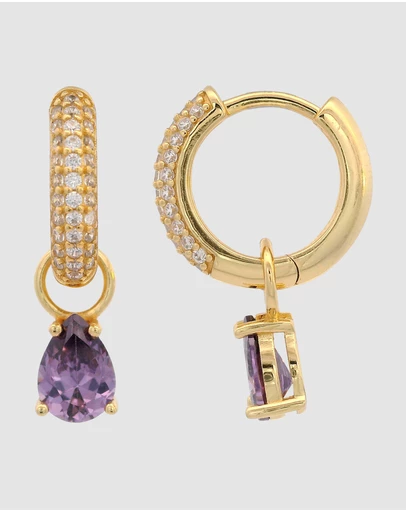 Georgini - GEORGINI WISTERIA DUO PEAR EARRINGS AMETHYST CZ GOLD