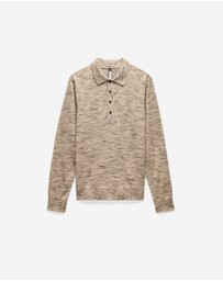 Calibre - Melange Merino Wool Long Sleeve Polo Flint