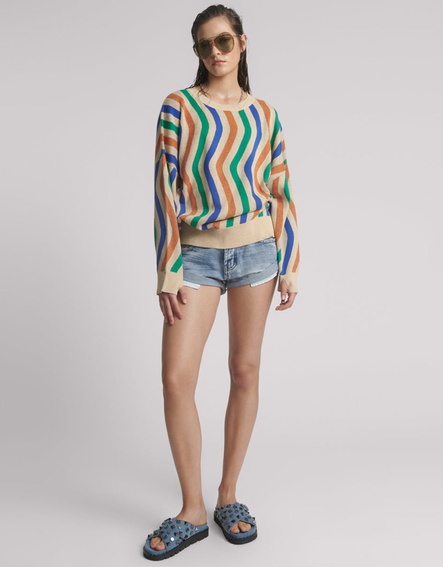 ONE TEASPOON - Acid Trip Knitted Wool Sweater - Striped Cream