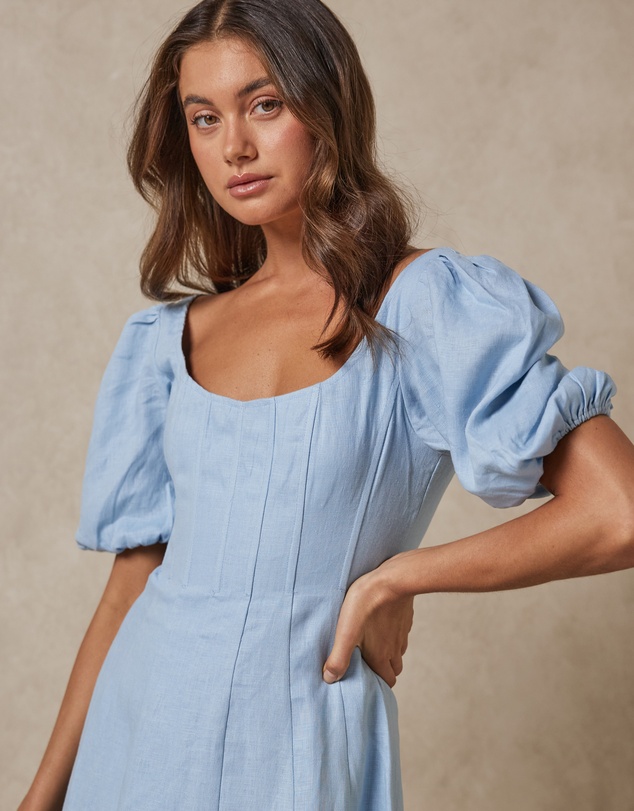 AERE - Paloma Linen Puff Sleeve Midi Dress