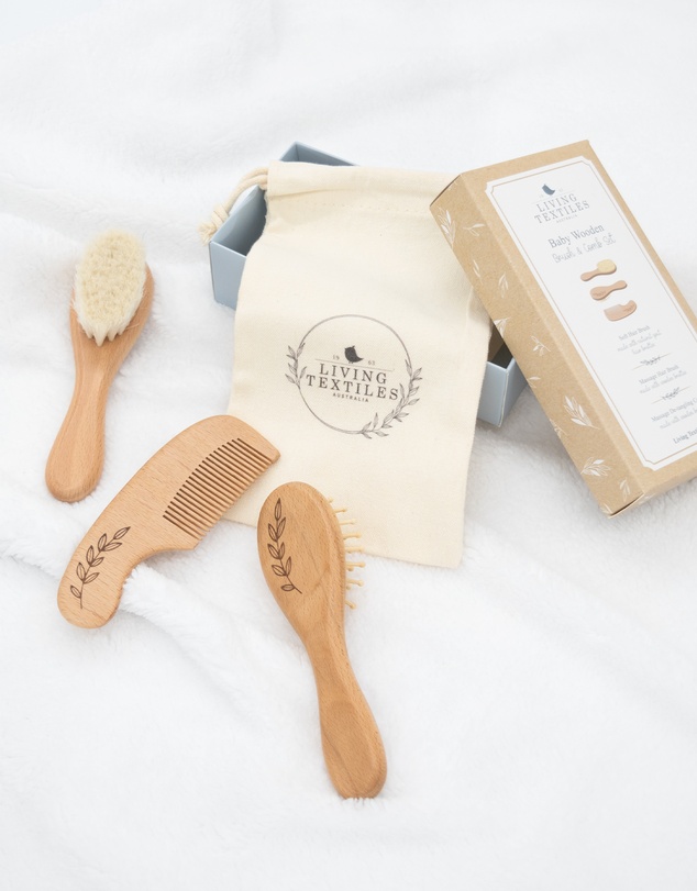 Living Textiles - 3pc Baby Wooden Brush & Comb Set