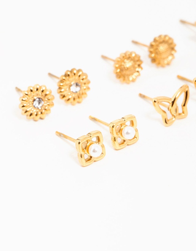 Lovisa - Waterproof Gold Plated Stainless Steel Cubic Zirconia Butterfly Stud Earrings 6-Pack