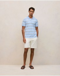Trenery - Cotton Pique Double Stripe Polo in Blue Marble