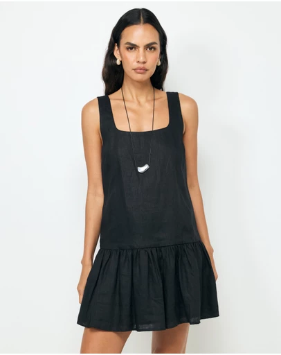 AERE - Madilyn Drop Waist Linen Mini Dress