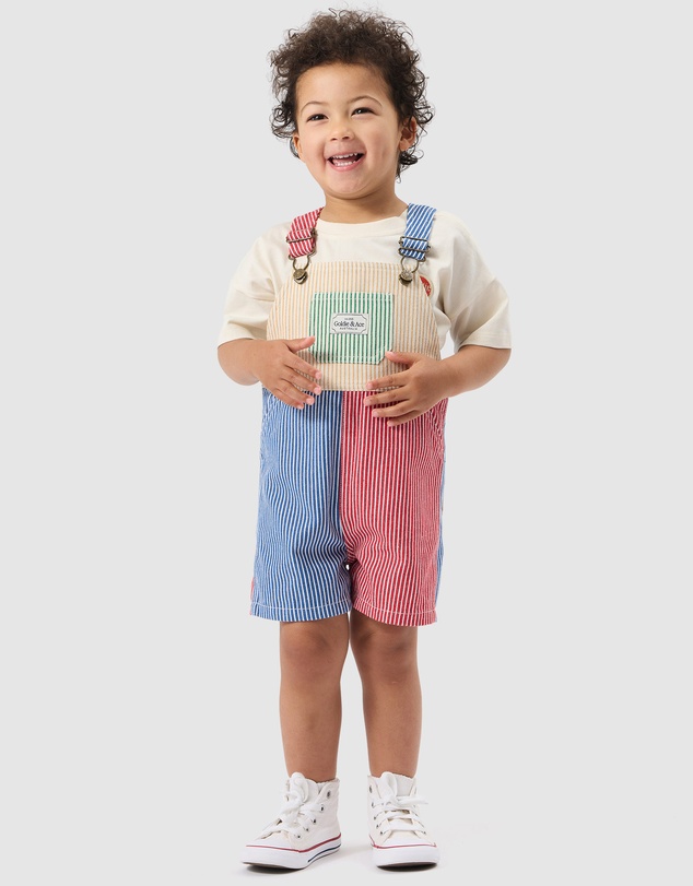 Goldie + Ace - Patchwork Stripe Burton Overalls - Babies-Kids