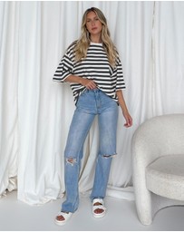 Dazie - Nostalgia Stripe Oversized Boyfriend Tee