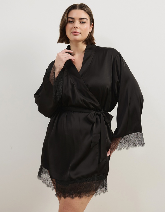 Atmos&Here Curvy - Pearl Lace Trim Satin Robe