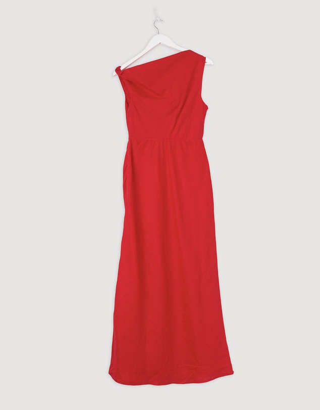 Revibe - Repaired AERE Fia Linen Draped Off Shoulder Maxi Dress - AU 8