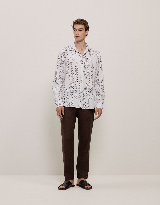Trenery - Rowan Regular Fit Linen Long Sleeve Shirt in White