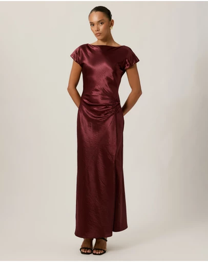 Tussah - Amy Boat Neck Satin Midi Dress