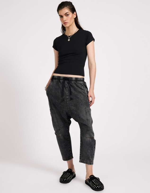 ONE TEASPOON - Isla Low Waist Drawstring Harem Denim Jeans - Charcoal Black
