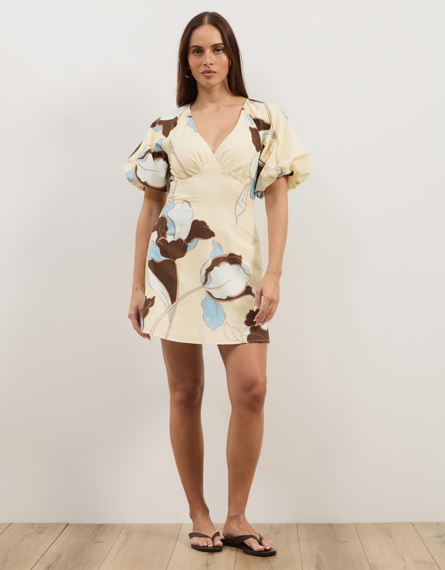 Atmos&Here - Kelly Linen Blend Puff Sleeve Mini Dress