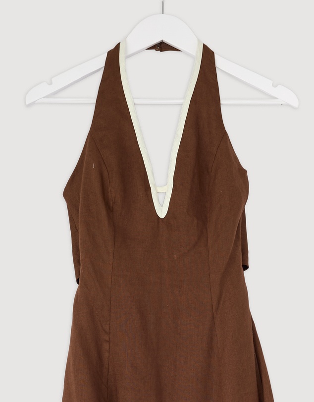 Revibe - Repaired AERE Zali Linen Halter Midi Dress - AU 6