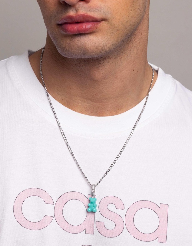 Nialaya Jewellery - Men's Silver Necklace with Turquoise Gummy Bear