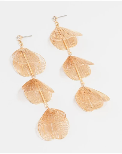 Lovisa - Gold Lazercut Petal Drop Earrings