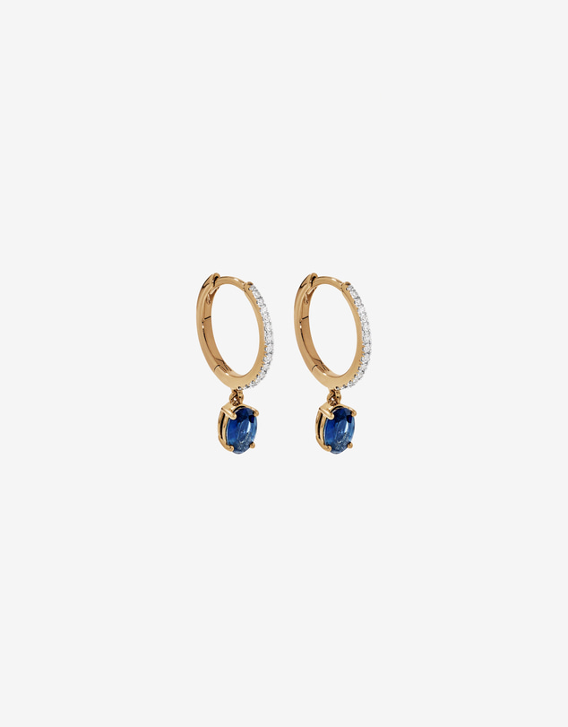 Michael Hill - Australian Sapphire Oval Cut & 0.15 Carat TW Diamond Hoop Drop Earrings in 10kt Yellow Gold with Rhodium