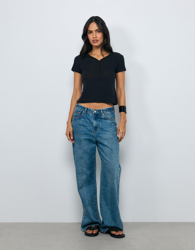 AERE - Linen Blend Henley T-Shirt