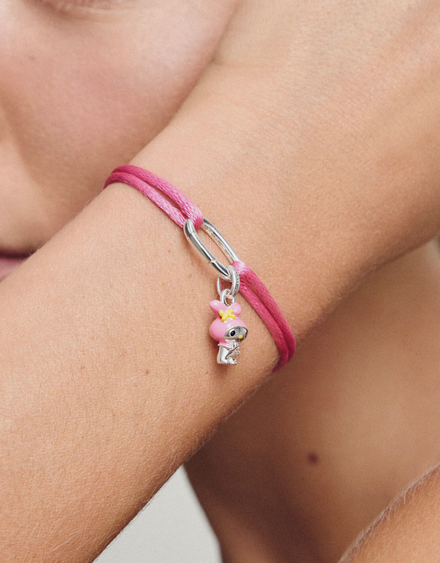 THOMAS SABO - Pink Textile Charm Club Bracelet with Silver-Plated Clasp