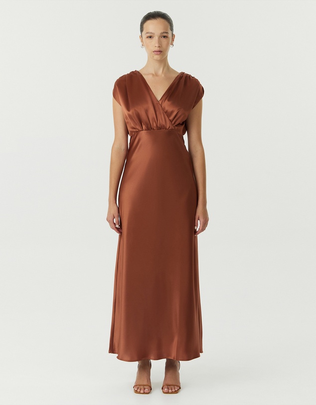 Third Form - Satin Cross Over Gather Dress