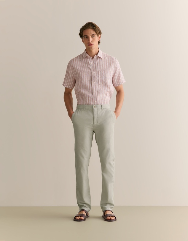 Trenery - Regular Fit Yarn Dyed Cotton Dobby Chino in Light Grey