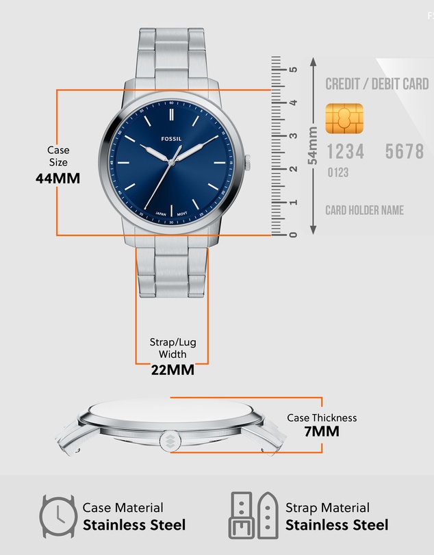 Fossil - Minimalist Silver Tone Analogue Watch