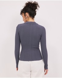 Calli - Mara Zip Knit Top With Collar