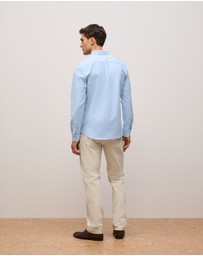Trenery - Regular Fit Yarn Dyed Cotton Monogram Oxford Shirt in Light Blue