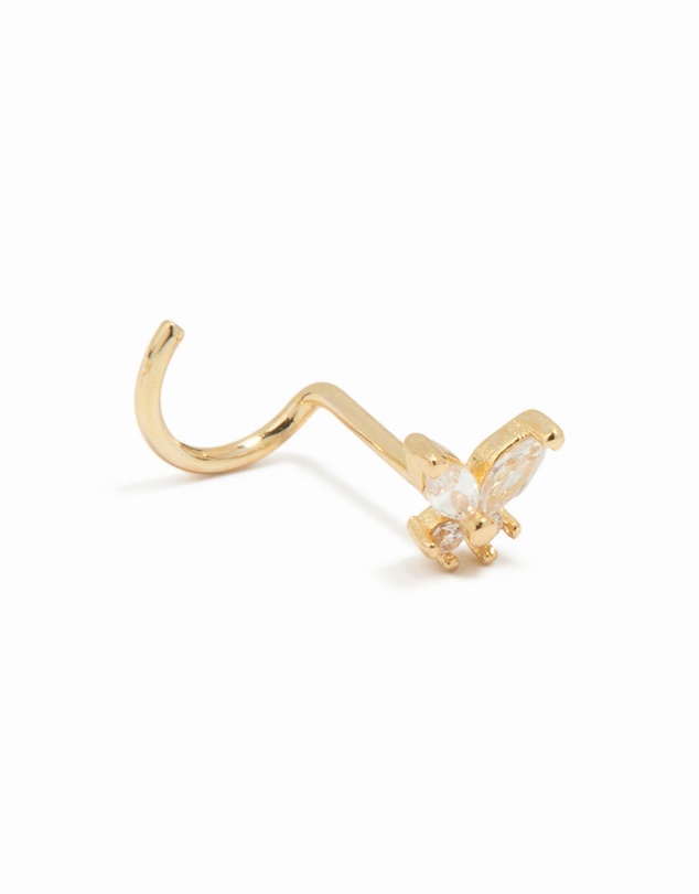 Lovisa - Gold Plated Titanium Diamante Butterfly & Classic Nose Studs 3-Pack