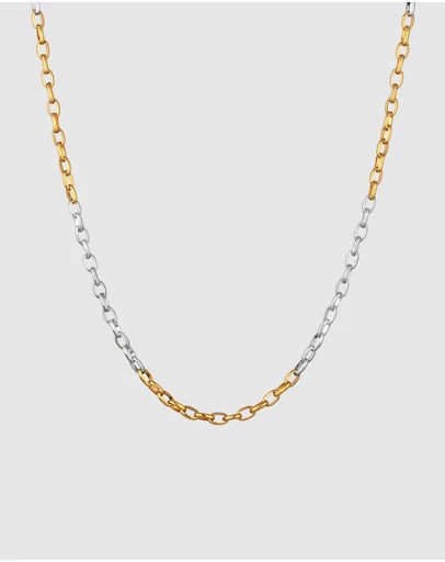 Kuzzoi - ICONIC EXCLUSIVE - Bi-Color Oval Link Chain Necklace in 925 Sterling Silver