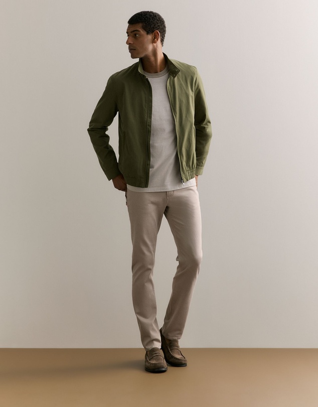 Trenery - Cotton Jacquard Contrast Collar T-shirt in Cement