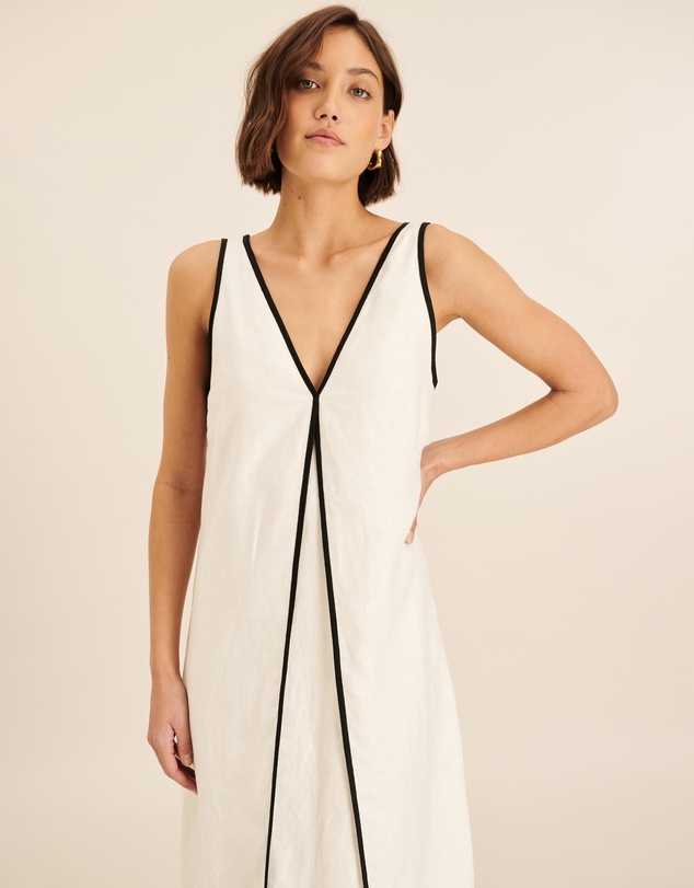 AERE - Zena Linen Contrast Midi Dress