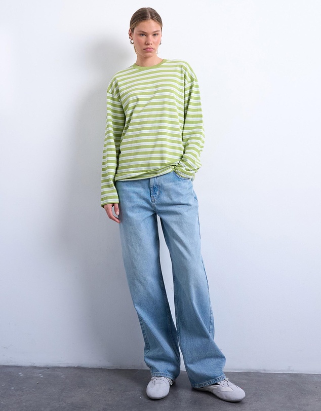 TOPSHOP - Stripe LS Slouchy Skater Tee