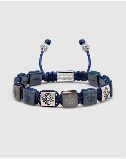 Nialaya Jewellery - Men's Ceramic Flatbead Bracelet in Blue and Silver