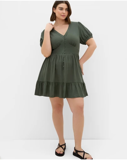 City Chic - Plus size Elsie Short Sleeve Mini Dress - khaki