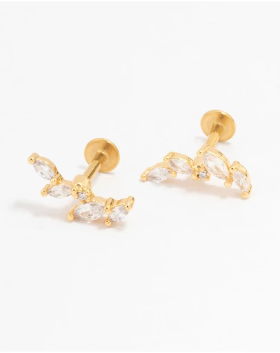 Lovisa - Gold Plated Surgical Steel Cubic Zirconia Marquise Crawler Flat Back 2-Pack