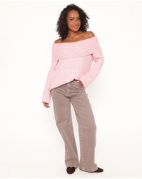 Petal & Pup - Kenny Off Shoulder Knit Sweater - Light Pink