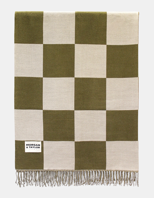 Morgan & Taylor - Checkmate Soft Touch Throw Blanket in Green and Beige Check