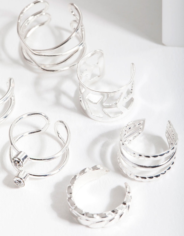 Lovisa - Silver Mixed Leaf Ear Cuff 6-Pack