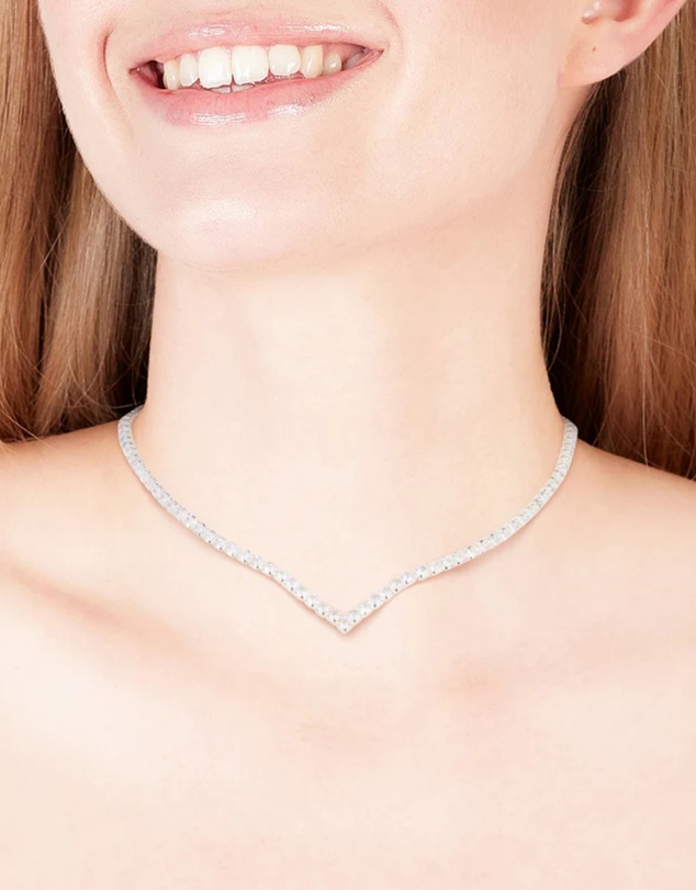Lovisa - Silver Cubic Zirconia Cup Chain Pointed Tennis Necklace