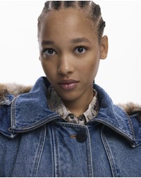 Desigual - Denim coat with faux fur trim