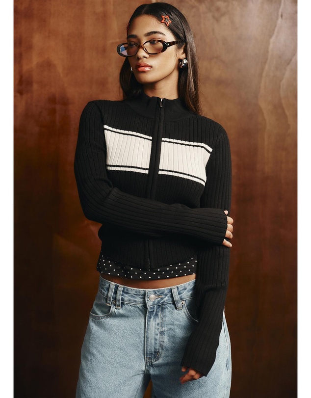 Insight - Uma Stripe Zip Through Knit Top
