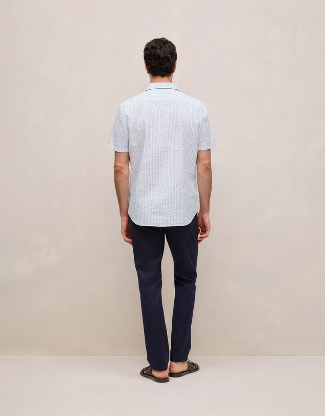 Trenery - Regular Fit Seersucker Stripe Pocket Shirt in Ice Blue