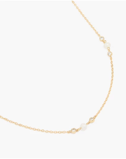 Lovisa - Gold Plated Cubic Zirconia & Freshwater Pearl Dainty Station Necklace