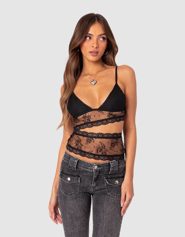 EDIKTED - Spice Cut Out Sheer Lace Tank Top