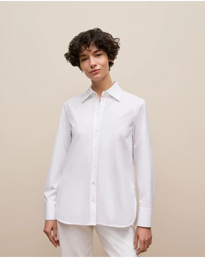 Trenery - Cotton Poplin Long Sleeve Shirt in White