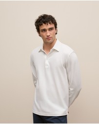 Trenery - Micro Pique Monogram Long Sleeve Polo in White
